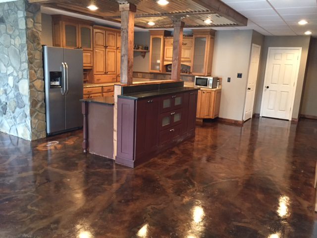 Polished acid stained concrete floor
