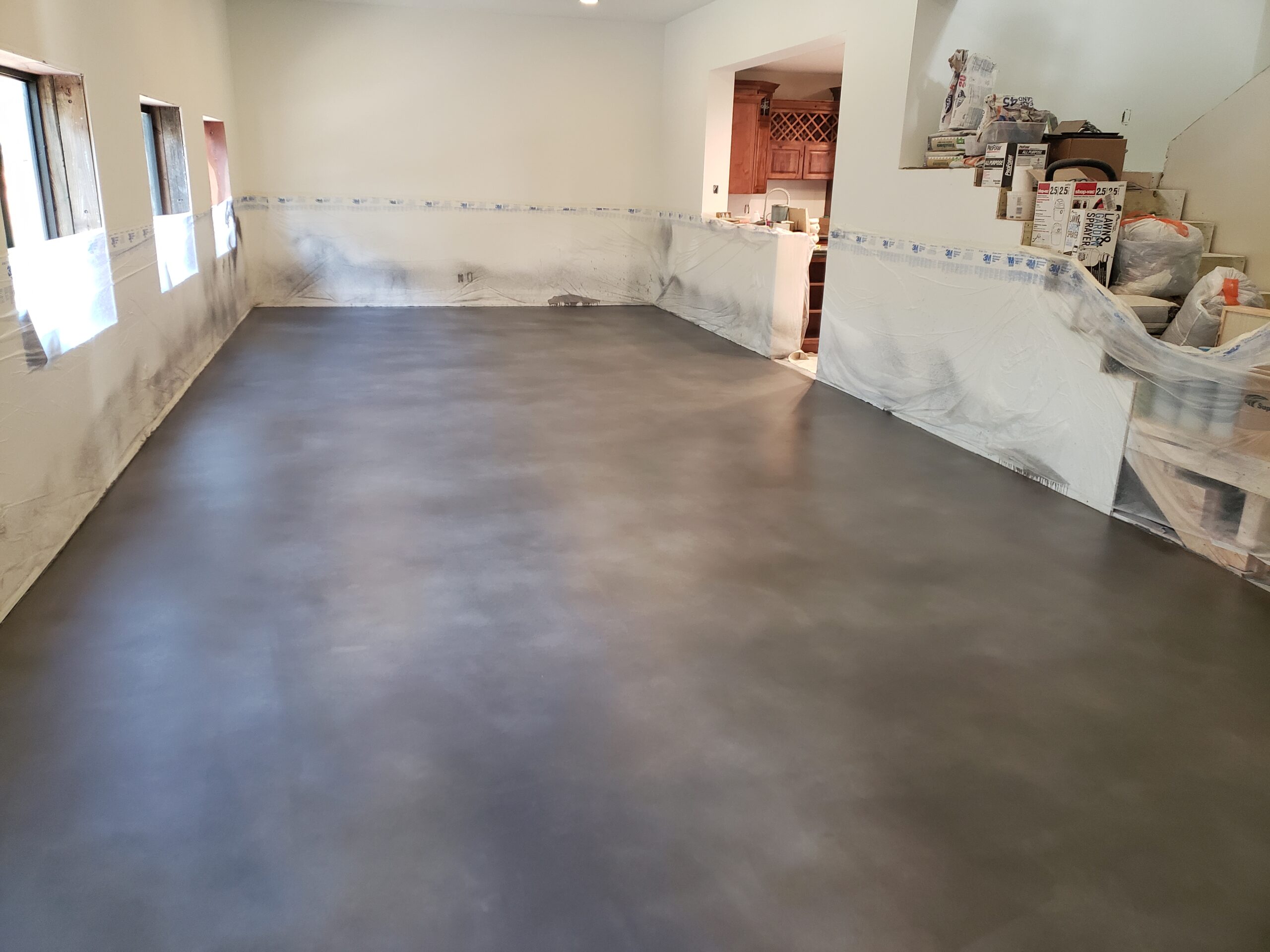 concrete dye stained leveled floor