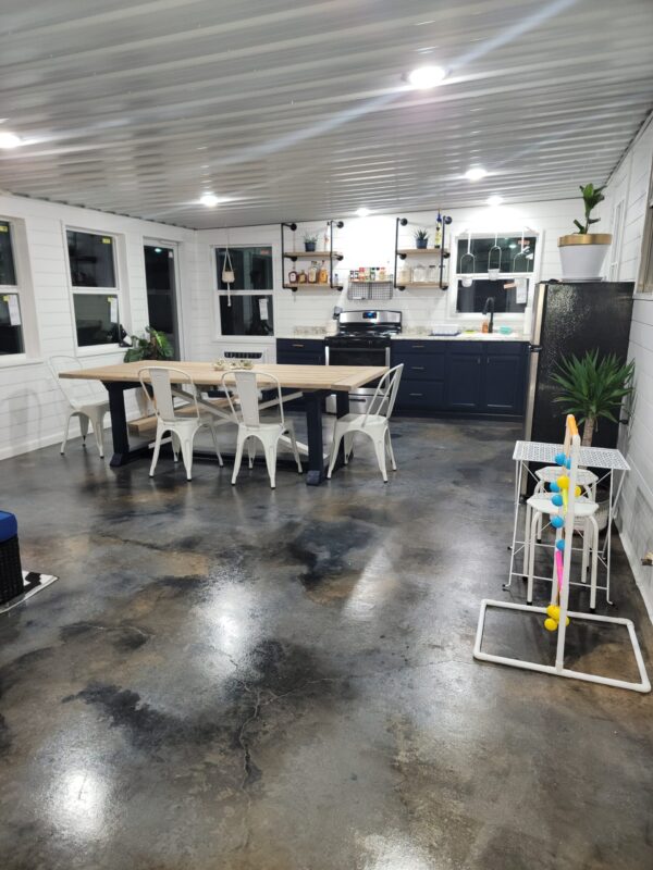 Sealed and Waxed ColorWave Stains in Black, Stone Gray, and Iron Gray on Concrete Floor