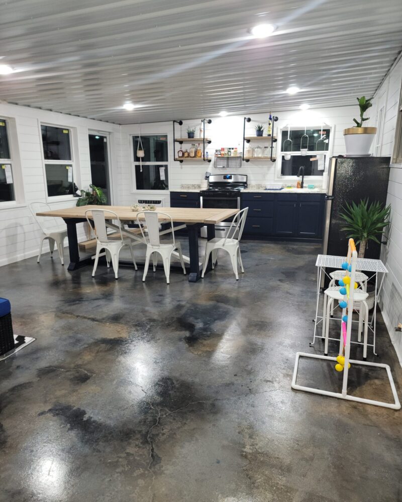 Sealed and polished Stone Gray, Iron Gray and Black stained concrete floor