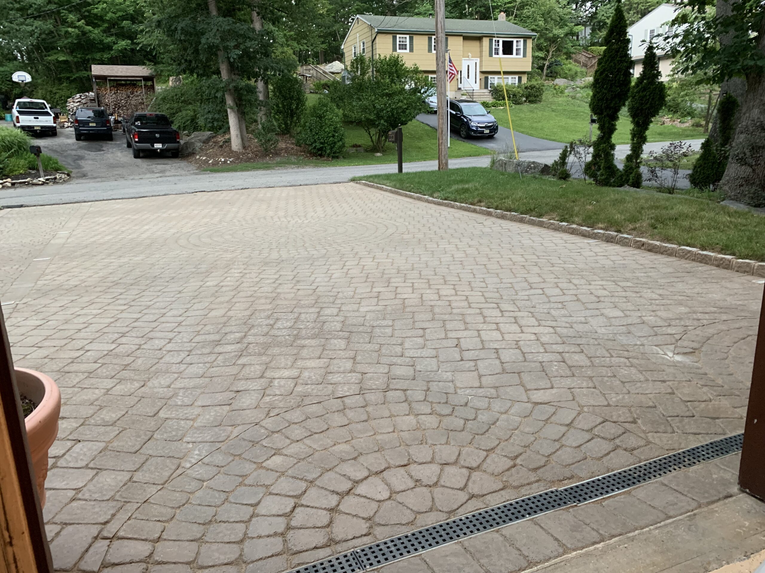 Faded concrete driveway