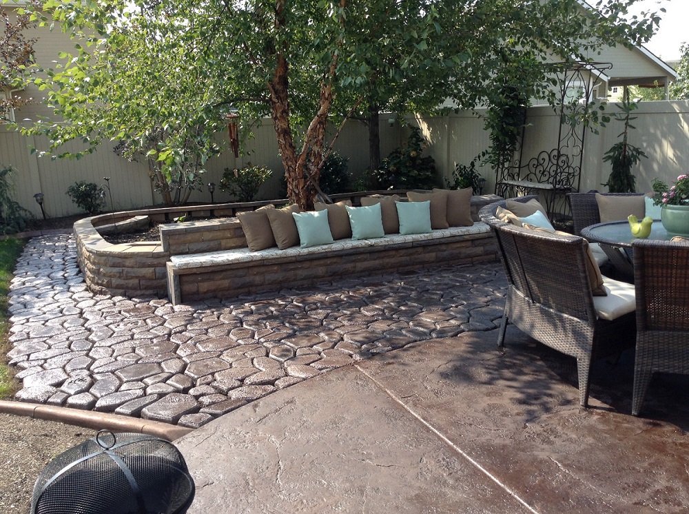 Chocolate Antiquing Stain on Pavers and Stamped Concrete Patio