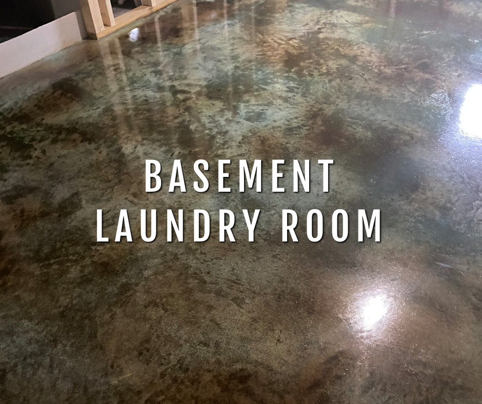 Design by colorant: Acid Stained Concrete Basement Floor Turned Laundry Room