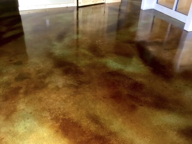 Azure Blue, Coffee Brown & Malayan Buff EverStains on Concrete Floor