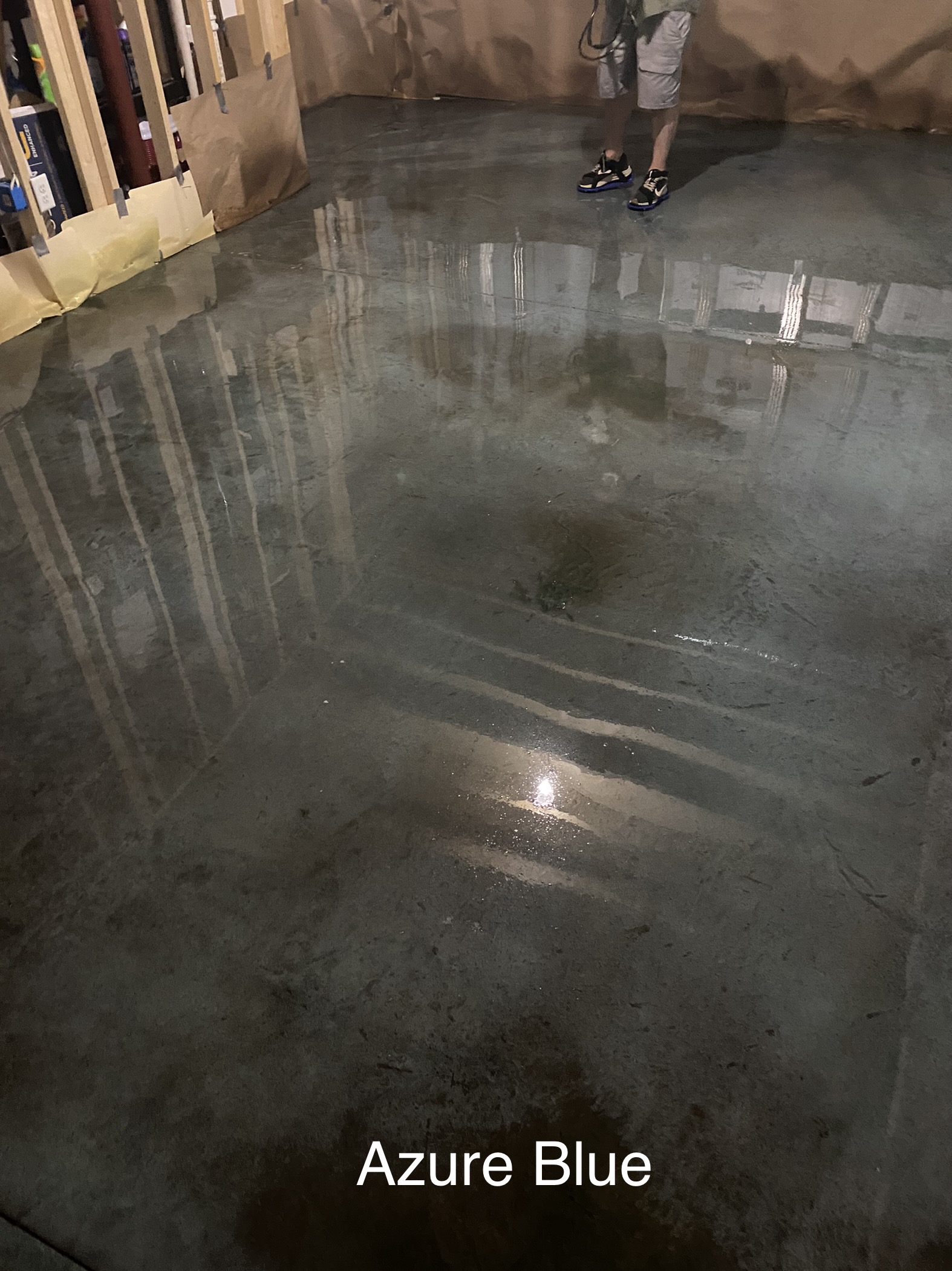 Applying Azure Blue EverStain on Concrete Basement Floor