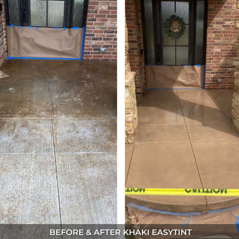 Before and after photo of faded and restored dull concrete