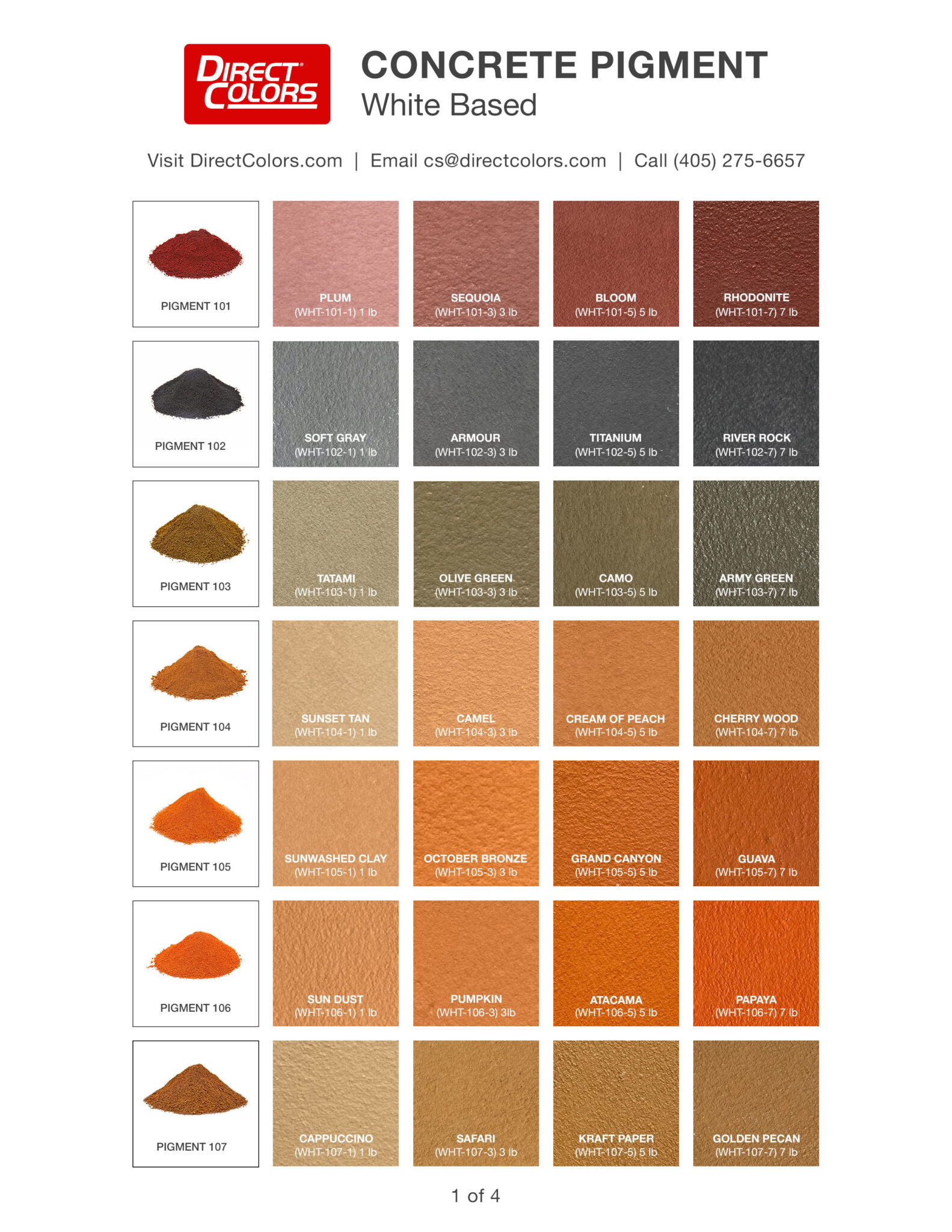 White-based Concrete Pigment Color Chart | Direct Colors