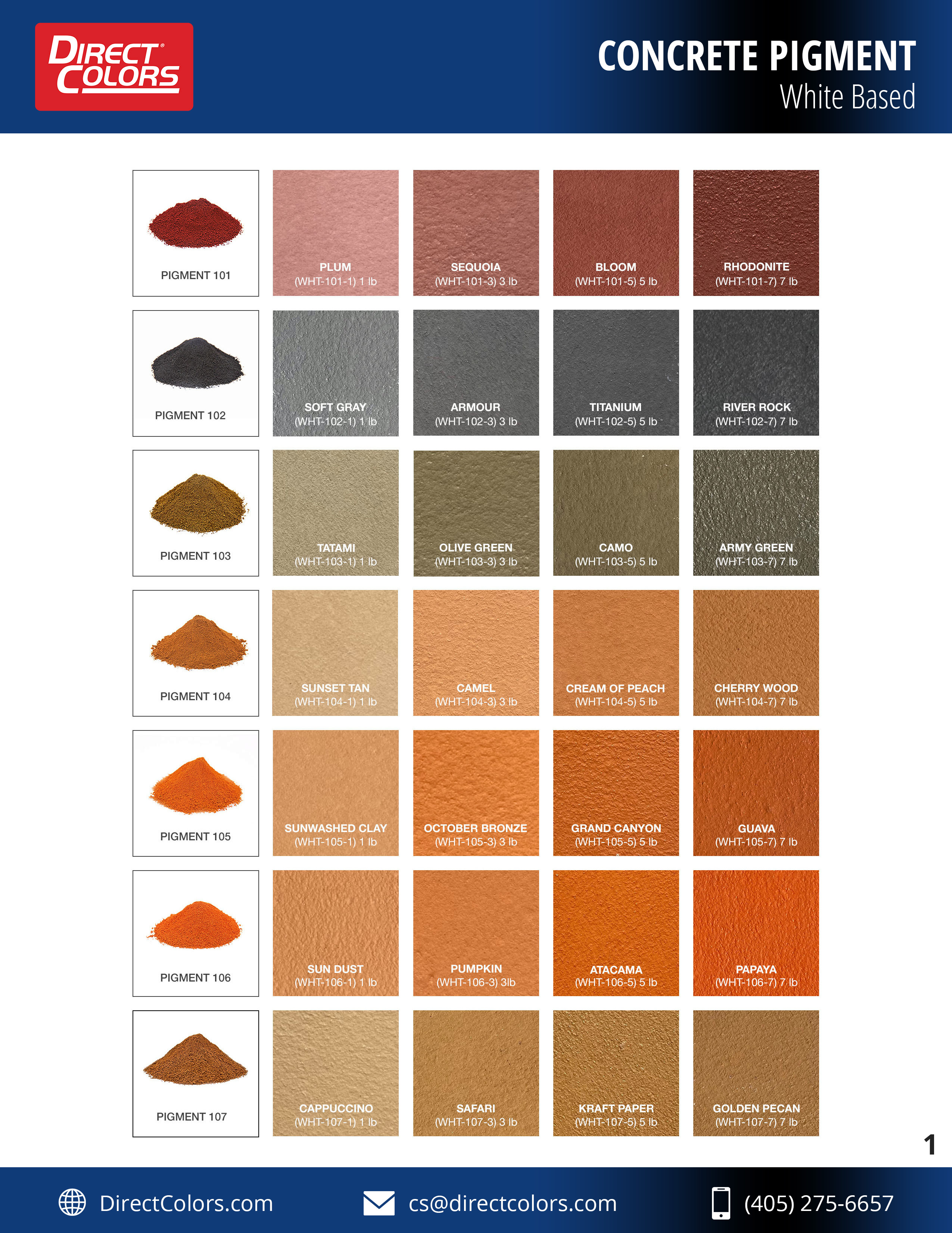 White-based Concrete Pigment Color Chart