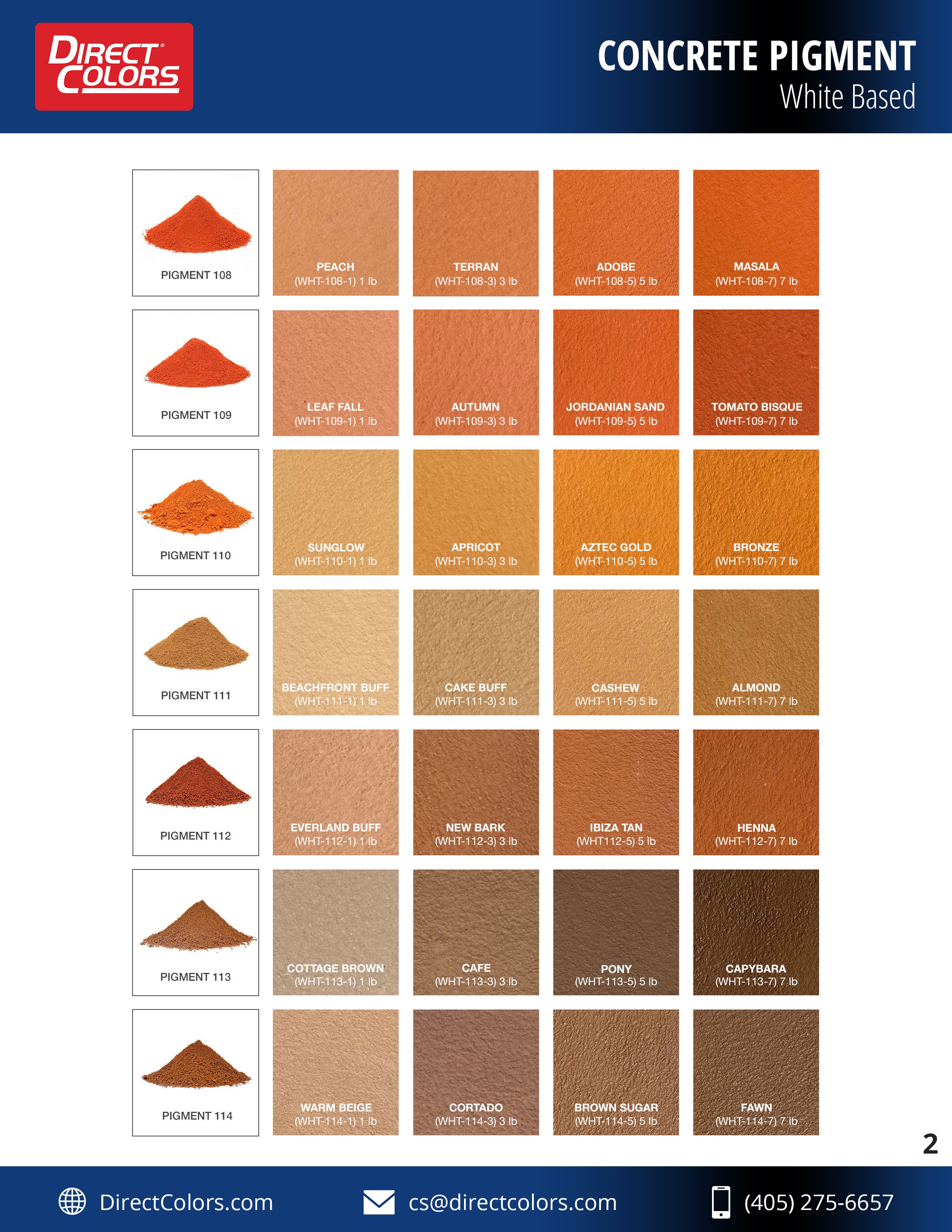 WHITE-BASED PIGMENTS - COLOR CHART