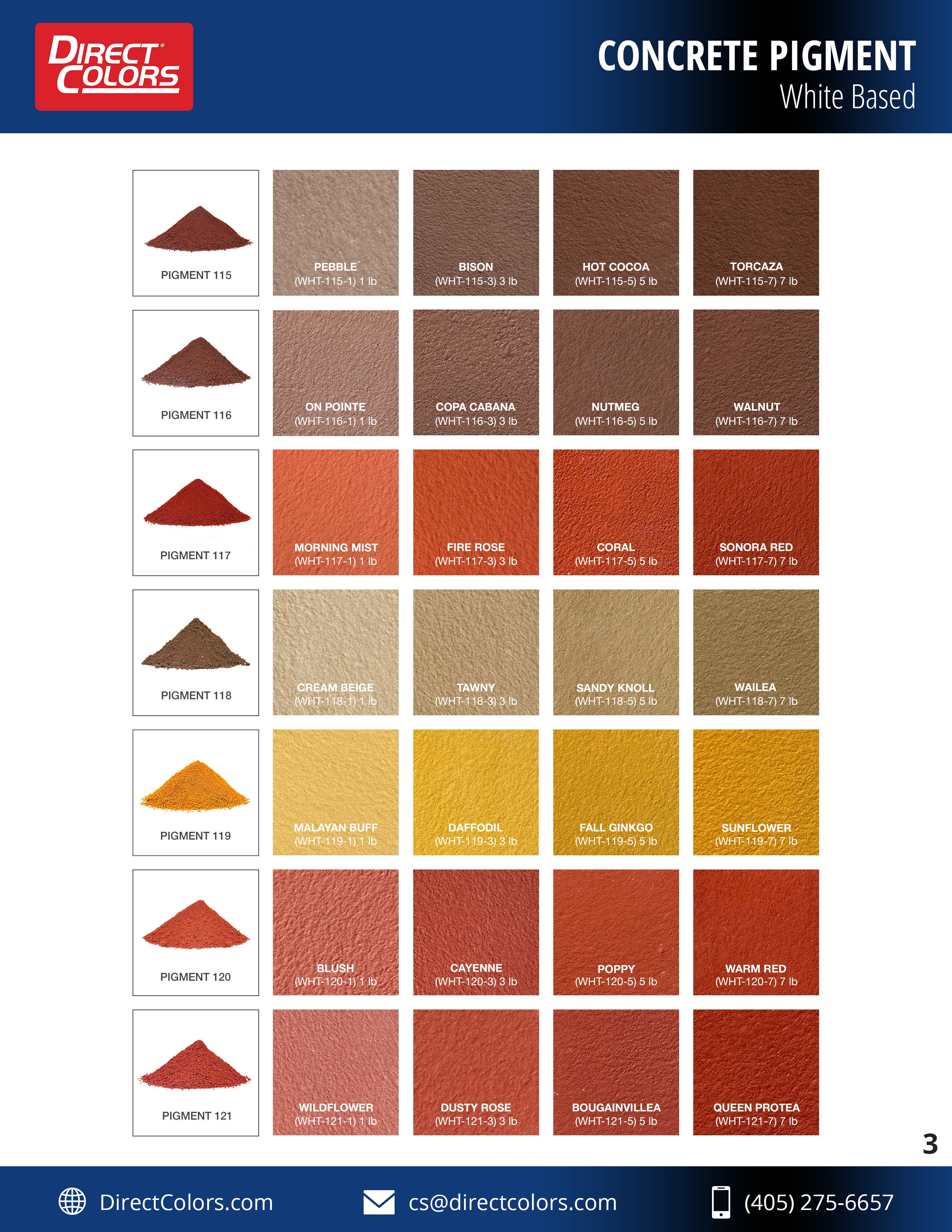 White Based Concrete Pigment Color Chart Direct Colors