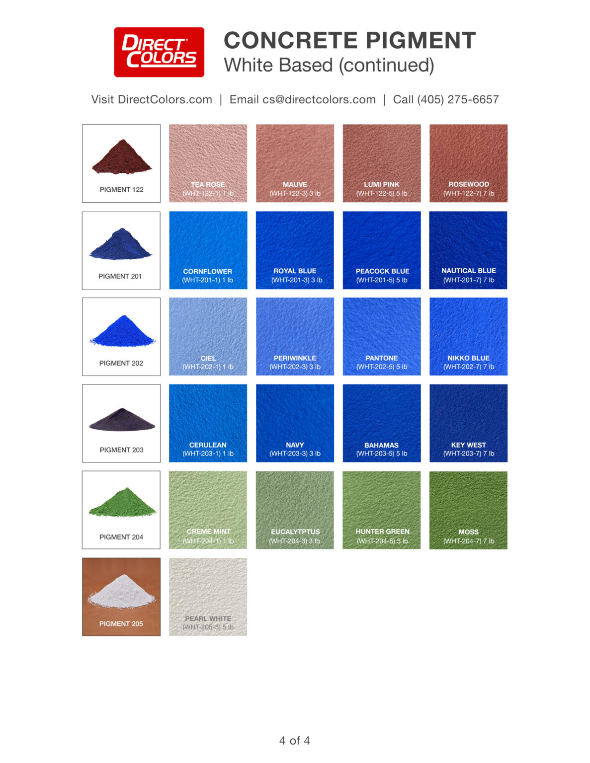 White Based Concrete Pigment Color Chart Direct Colors