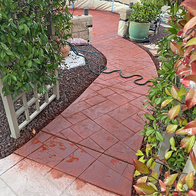 Crimson Antiquing Stain Application Stamped Concrete Patio