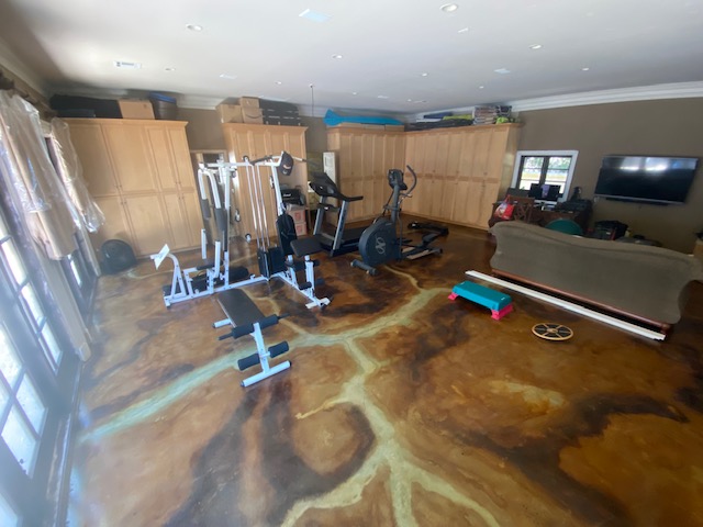 Acid stained concrete gym floor