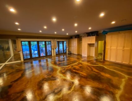 Stained Concrete Home Gym Floor - Azure Blue, Malayan Buff, Coffee Brown EverStain