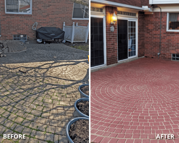 Brick paver staining before and after photo