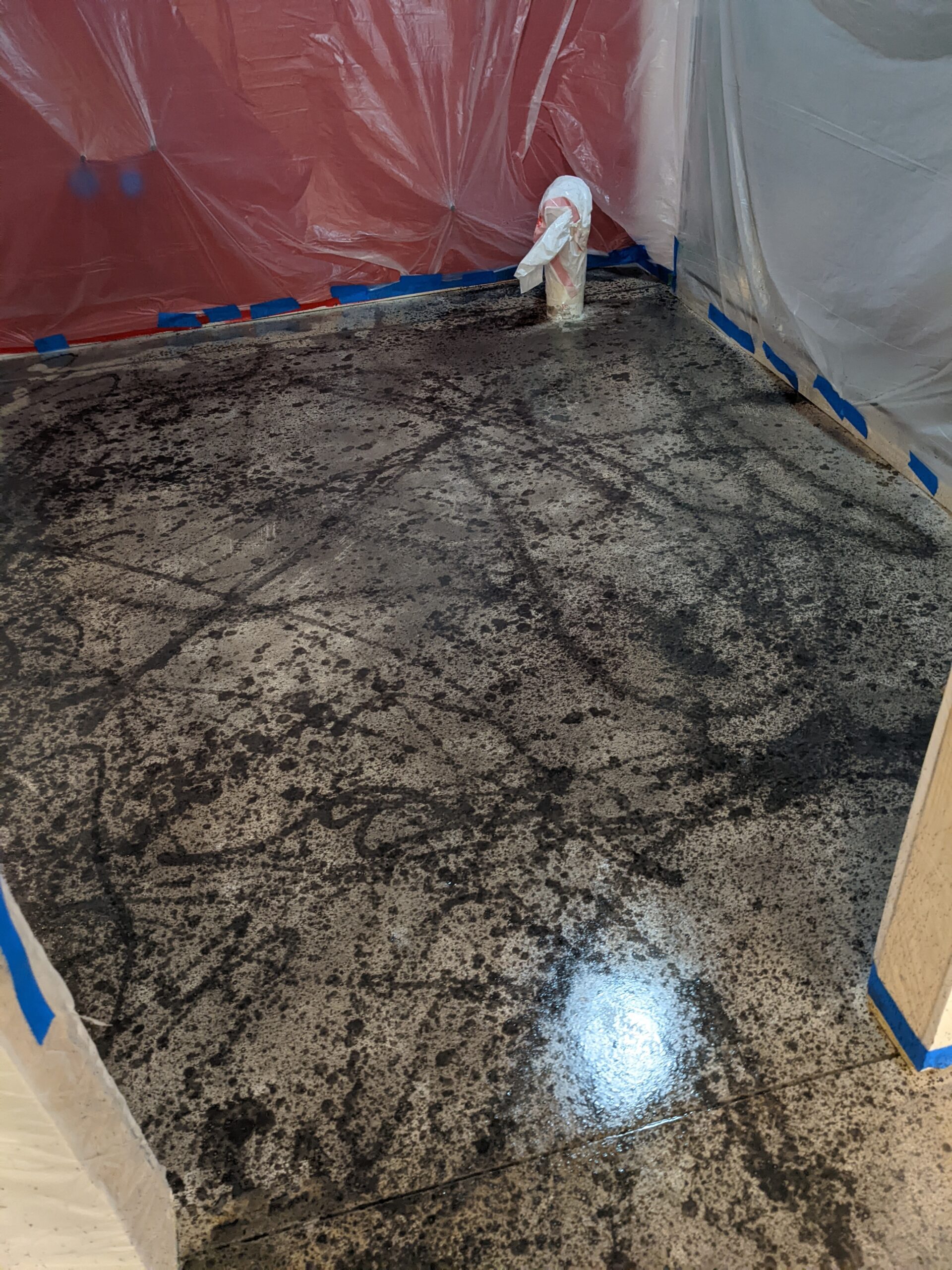 Stained concrete basement floor with Charcoal & Gray AcquaTint