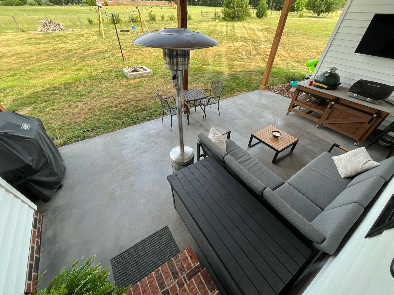 Silver Gray Antiquing Stain on Concrete Patio Floor