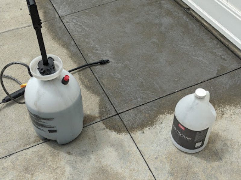 Applying Antiquing stain with a pump sprayer