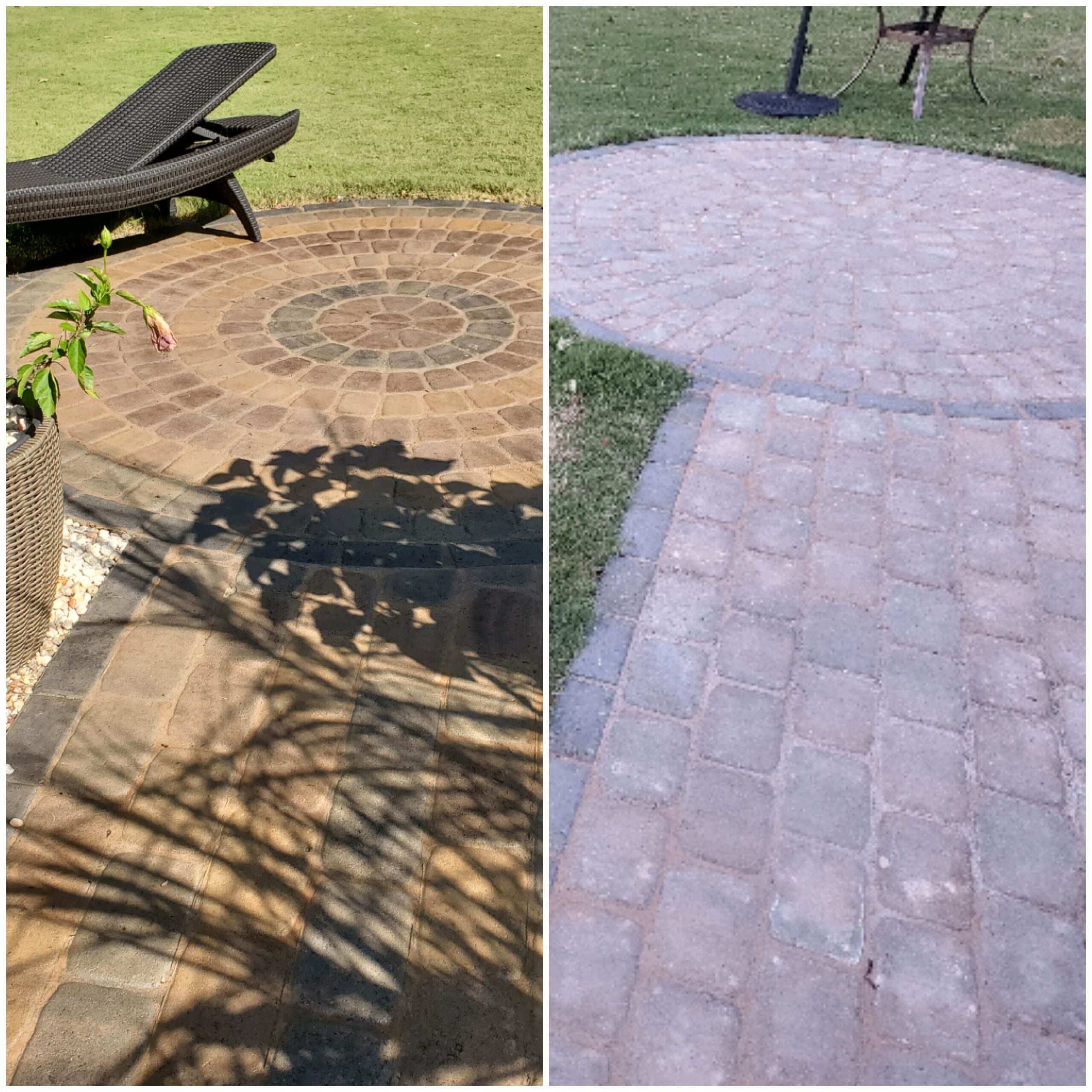 Before and After Antiquing Stain on Faded Stamped Concrete