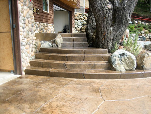 Tweed Antiquing Stain on Stamped Concrete Patio