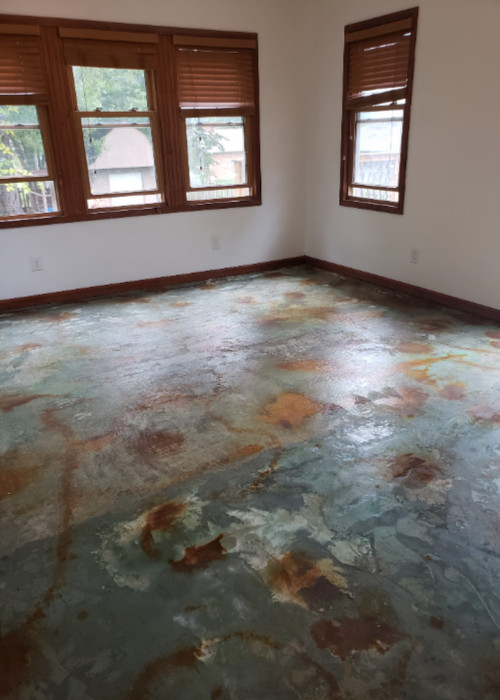 Azure Blue & Cola EverStain on Concrete Floor