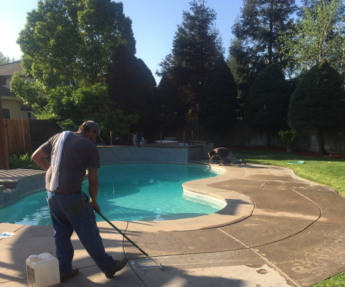 Stamped Concrete Pool Deck Sealer Application