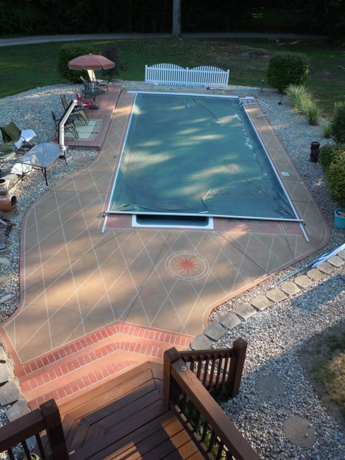 Sunset Tan Vibrance Dye on Scored Concrete Pool Deck