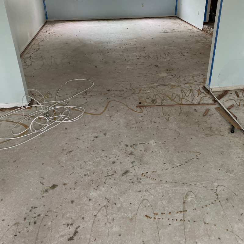 Concrete floor after removing carpet