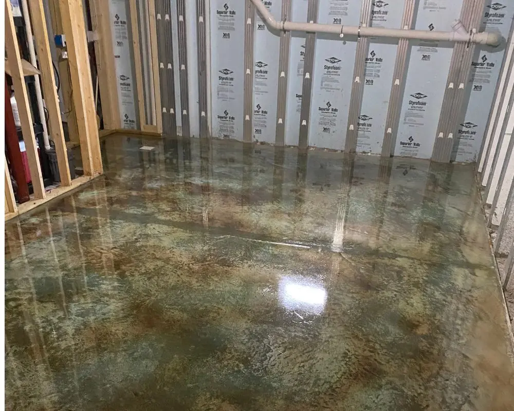 Concrete floor after application of ProWax Polish, giving a high-gloss finish