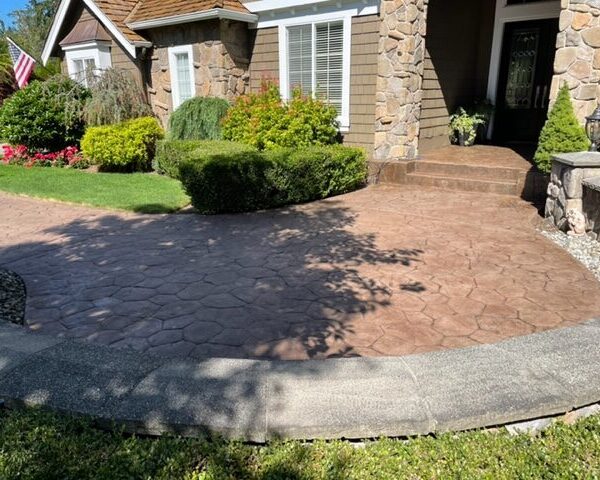 stained stamped concrete walkway entry