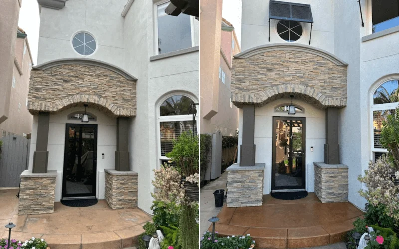 Front porch makeover with EasyTint cumin, transforming a faded surface into a vibrant, welcoming entrance