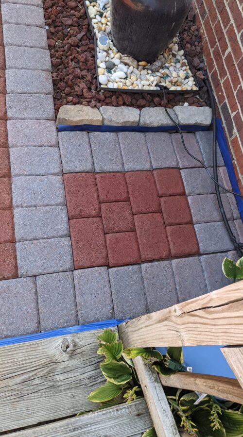 Stained concrete patio pavers with two colors