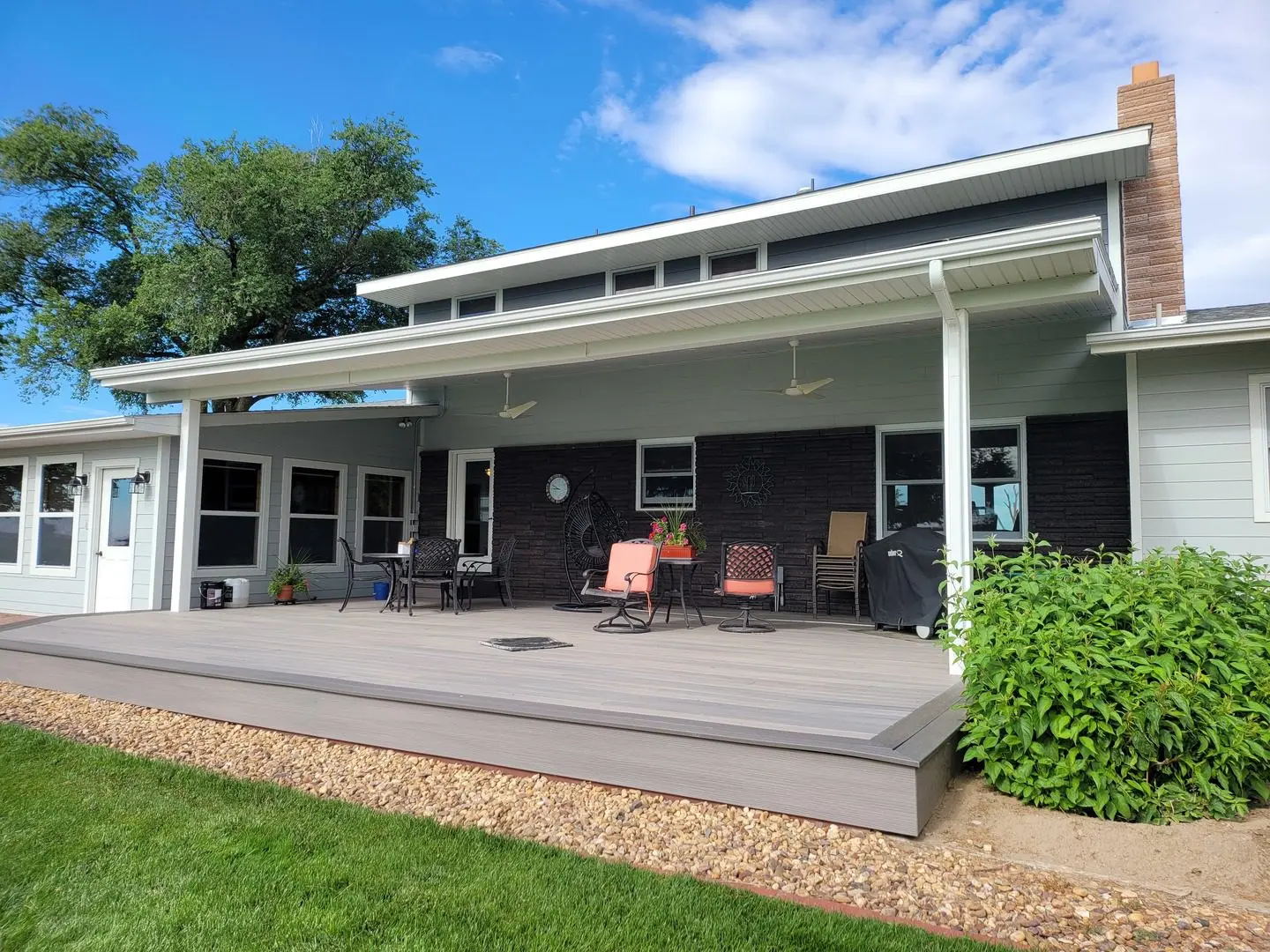 Complete view of a home's stained facade