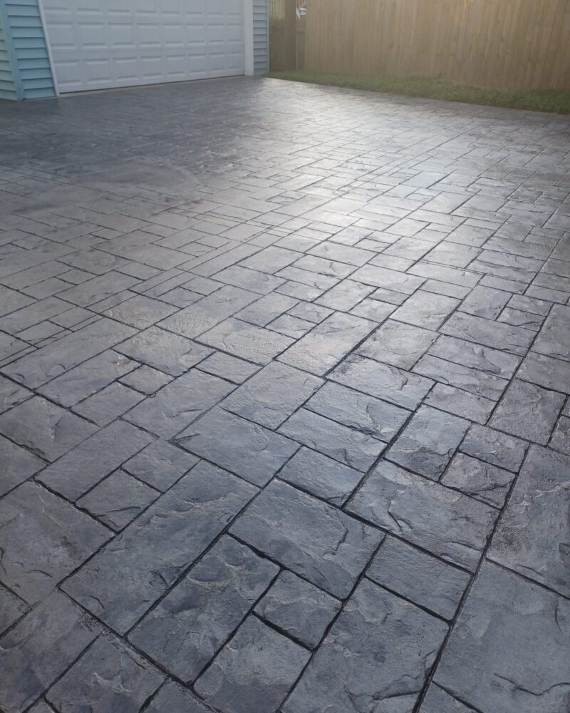 Ashlar slate stamped concrete driveway after the second application of EasySeal Satin