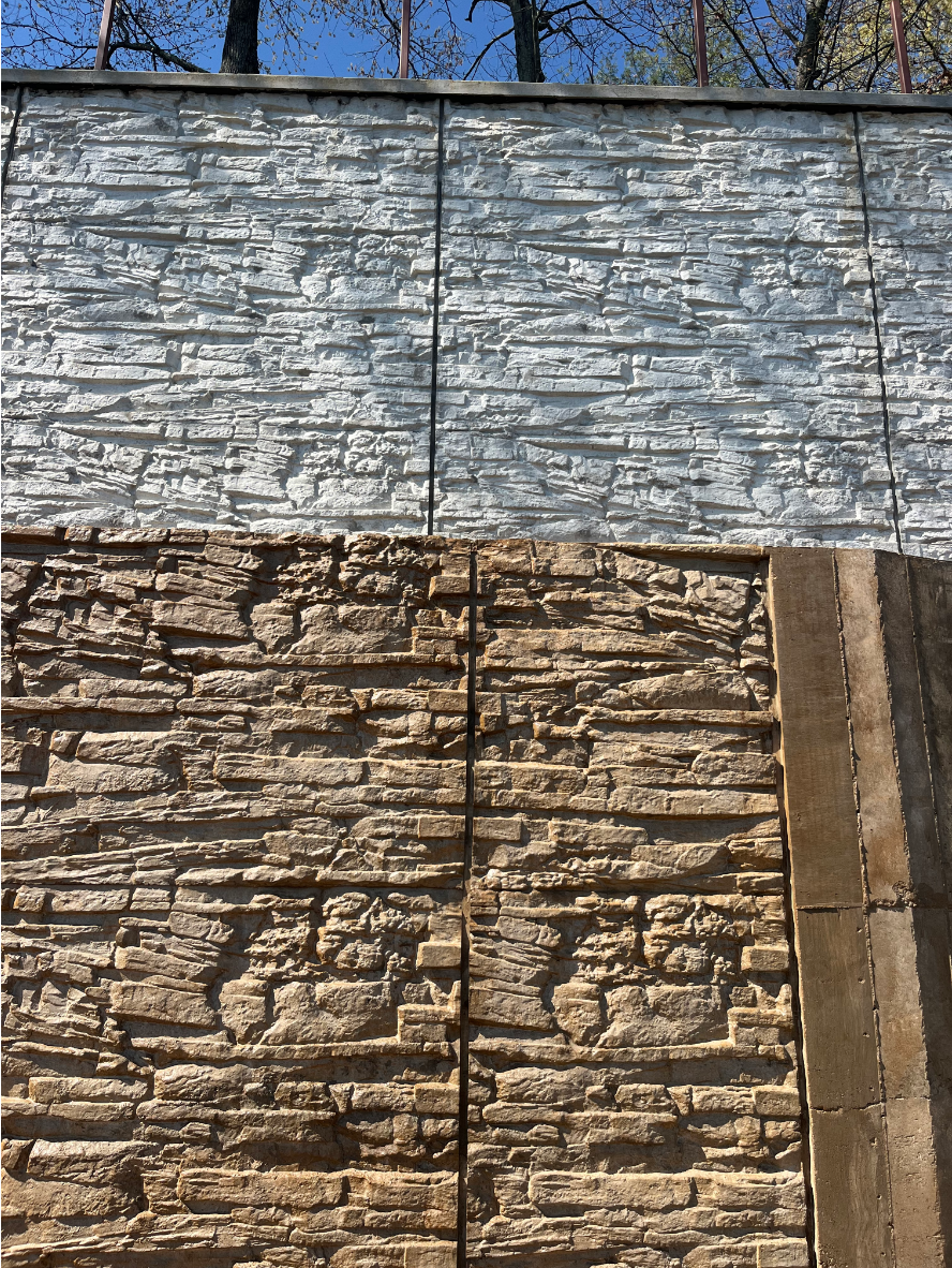 Textured lakefront retaining wall stained with Caf Royale EasyTint The homeowner turned to Café Royale EasyTint™, a stain-and-sealer-in-one solution, to give it a more organic and inviting look.