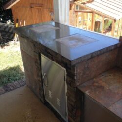 Outdoor Kitchen with Concrete Countertop integrally-colored using DCI Concrete Pigment #649 and Sealed with Lithium-Based Sealer/Hardener. Integrally Colored Outdoor Kitchen Countertop
