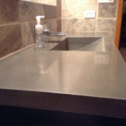 Polished Integral Pigment Colored Battleship Gray (230-2lb) Countertop Mix Sealed With Penetrating Concrete Sealer and Finished With Natural Concrete Wax Polished Integrally Pigment Colored Battleship Gray (230-2lb) Countertop Mix Sealed With Penetrating Concrete Sealer and Finished With Natural Concrete Wax