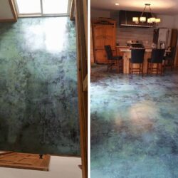 Azure Blue Acid Stain Sealed with Acrylic Concrete Sealer Marbled Blue Acid Stain