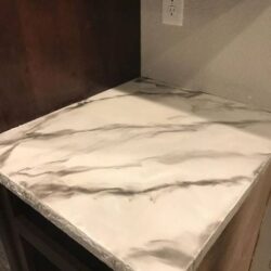 Kitchen Countertop with Pearl and Whale Accents on White Base Color Marble Metallic Epoxy