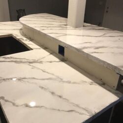 Kitchen Countertop with Pearl and Whale Accents on White Base Color Marble Metallic Epoxy Countertop