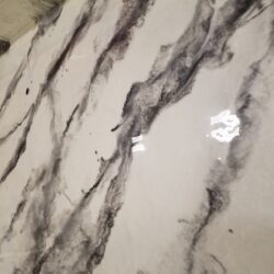 Pearl and Whale Metallic Pigment in Epoxy on Smooth White Overlay Marble Metallic Epoxy Finish