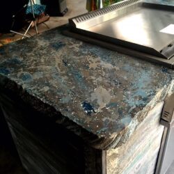 75 Blue and 230 Black Concrete Pigments in White Concrete Blue Outdoor Countertop Design