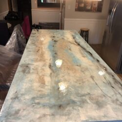 Silvery Dove, Caribbean and Pearl Metallic Pigments in Epoxy Countertop Sealer Blue Metallic Epoxy Countertop