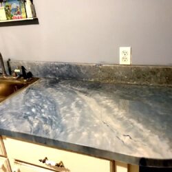 Ocean, Silvery Dove and Dolphin Metallic Pigments in Epoxy Countertop Sealer Blue Metallic Epoxy Kitchen Countertop