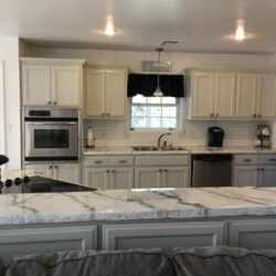 Whale and Pearl Metallic Pigments in Epoxy Countertop Sealer on White Concrete Overlay and White Tinted Concrete Sealer Metallic Epoxy Kitchen Countertop Remodel