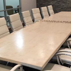 White Conference Room Concrete Table Integrally Colored Concrete Conference Table - Pearl White Pigment, White Countertop Mix, Penetrating Concrete Sealer