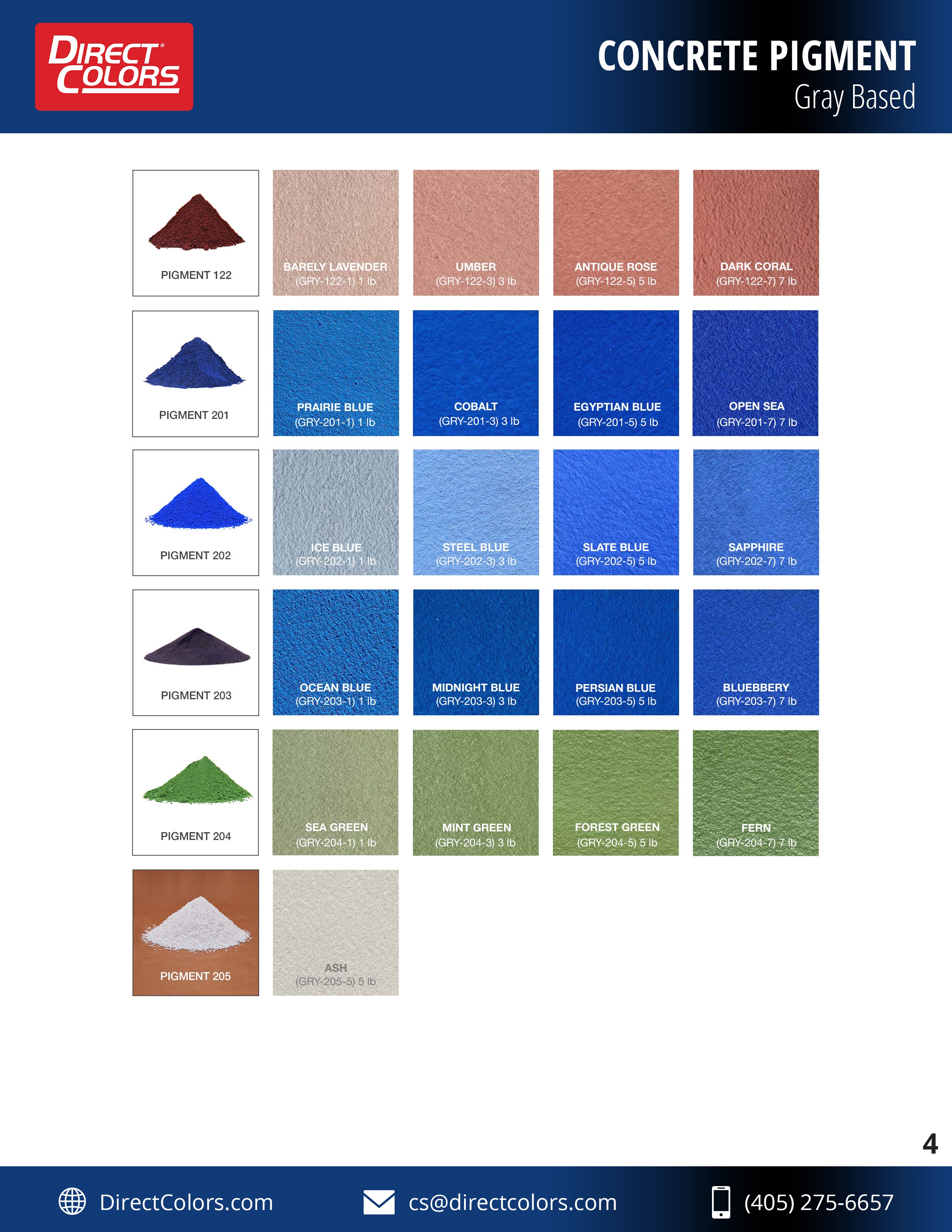 Concrete Pigment Powder Color Chart - Direct Colors