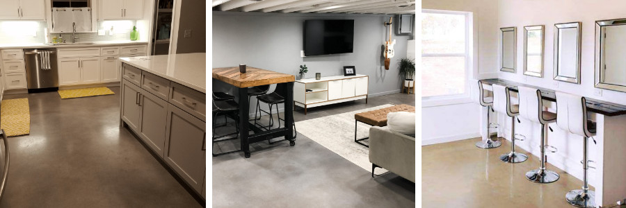 Concrete dye used to stain kitchen, bathroom and living room floors