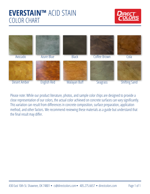 EverStain Acid Stain Color Chart