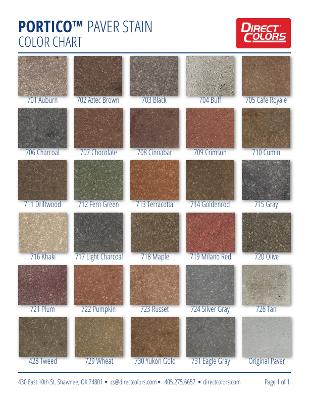 Portico Paver Stain Color Chart